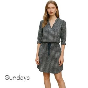 Sundays Blue White Polka Dot Blouson Dress Size 0